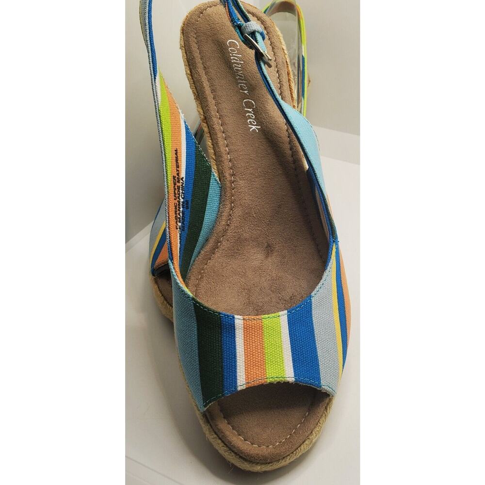 COLDWATER CREEK Sz 9 Rainbow Stripe Espadrille Wedge Heel Knot Sling Party